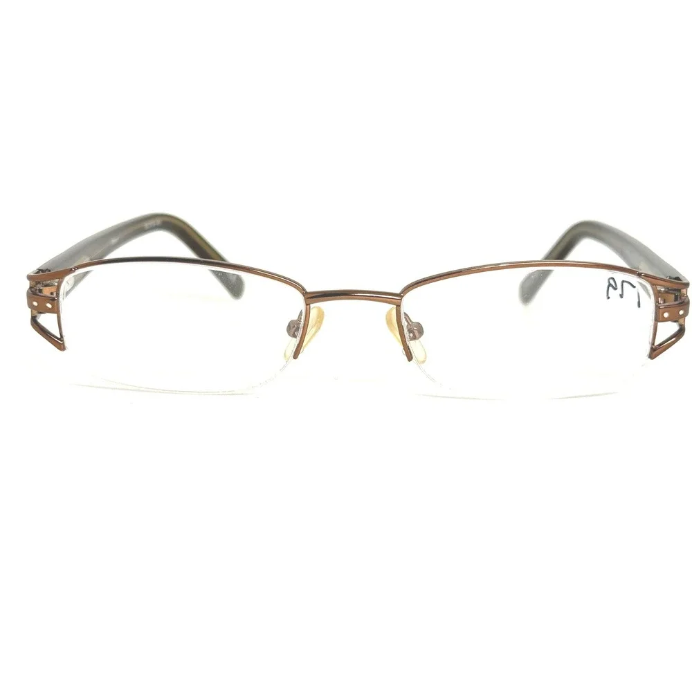 Brown Semi Rimless Rectangle Eyeglass Frames 52-19-140 Metal Eyewear